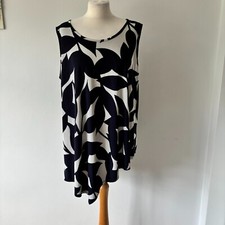 Joseph Ribkoff Navy BLue Patterned Sleeveless Tunic Top Asymmetric Hem Size 18