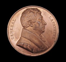 FRANCE 1824 GENERAL LAFAYETTE 47mm TRIBUTE MEDAL - BY CAUNOIS