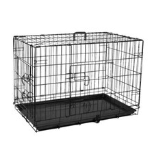 PET CAGE FOLDING LOCKABLE DOOR TRAY TRAINING PUPPY CRATE DOG CARRIER 2 DOOR