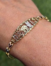 3 Tri colour gold Good  Luck Charm Bracelet elephant seven non tarnish 17-19cm 