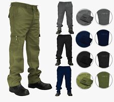 Mens Elasticated Fleece Lined Cargo Thermal Combat Work Cotton Trousers Botttoms