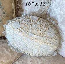 Antique Victorian 16" x 12" Handmade Bobbin Lace Sofa or Wedding Pillow, Lace 