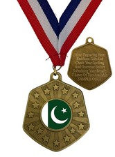 Pakistan National Flag 66mm Abril Gold Medal & Ribbon Engraved Free