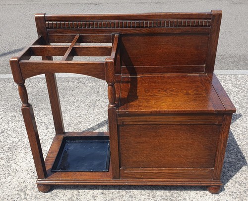 Antique oak hall seat with - antique,