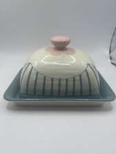 Gabriella Miller Blue Rose Garden Ceramic Lidded Butter Cheese Dish Ceramic