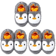 3 Pairs Kids Cotton Slippers Autumn Winter Warm Slippers Cartoon Penguin