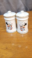 Vintage Rare Disney Mickey Mouse Small Ceramic Pottery Salt & Pepper Shaker Pots