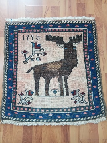 Vintage deer rug 3x3 - 3x3, handmade