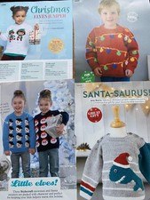 4 Knitting Patterns  Childrens Christmas Sweaters Light, Elves, Dinosaur Santa