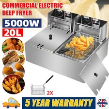 20L 5000W Commercial Electric Deep Fryer Fat Chip Twin Dual Tank Stainless Steel