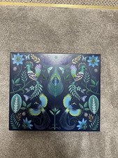 Bird of Paradise.Floral design.Striking dark Blue empty square Tin.GC.B Chty??