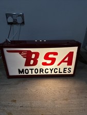 VINTAGE “BSA MOTORCYCLES”DEALER  LIGHT BOX ILLUMINATED 3D PERSPEX WALL SIGN 16”L