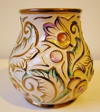 STUNNING ANTIQUE Wade Gothic 359 Hand Painted Vase Floral Guilded Gold Trim
