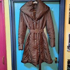 Zara Woman brown puffer quilted coat with hood and belt UK16