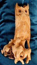 Large Carved Wooden OWL Sculpture.  Oak.   32cm tall x 18 cm wide.  Original.  