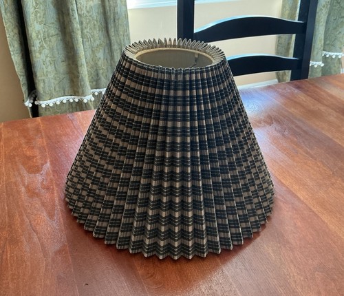 Navy plaid pleated lampshade - plaid,