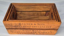 3 Vintage Style Rustic Wooden Boxes  Crates  Billingsgate Fish Market London
