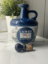 VTG English Alfred Lambs Navy Rum Empty Glass Painted Decanter Jug with Stopper