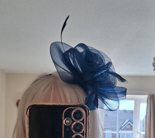Navy feather fascinator - feather,
