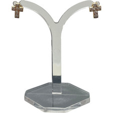 Elizabeth Duke 9ct Yellow Gold Cross Stud Earrings Boxed Clear Stones