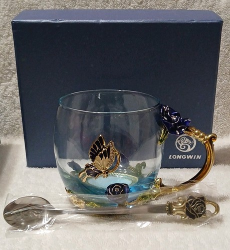 Longwin blue butterfly - blue, enamel