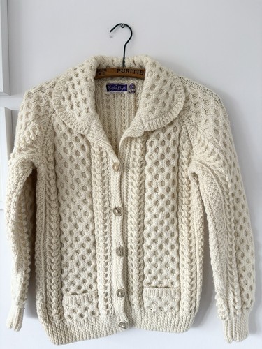 Aran wool cream hand knitted - aran,