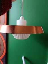 1960s Danish Style Milk Glass & Copper Light Lamp Mid Century Vintage Retro