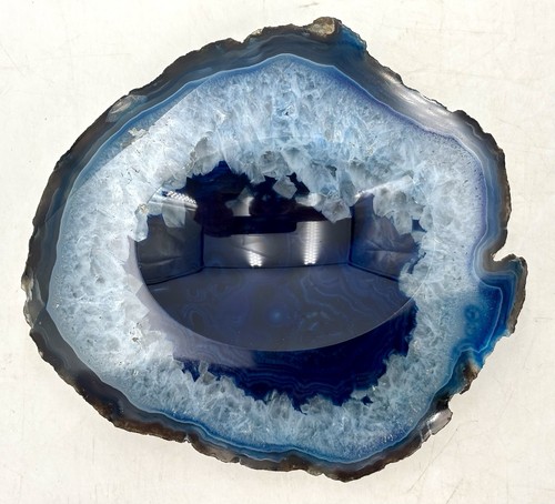 Blue polished agate stone dish - polished,