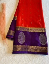 Elegant Orange & Purple Semi Mysore Crepe Saree with Contrast Border & Pallu