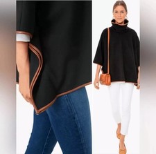 Tuckernuck One Size Black Leather Trim Funnel Neck Piper Poncho