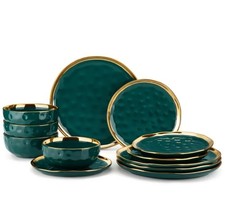 12 Piece Ceramic Green & Gold
