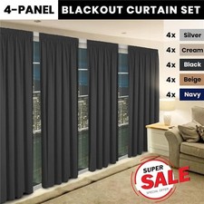 4 Curtains Panel Blackout Thermal Pencil Pleat Tape Top Curtain Set Energy Save