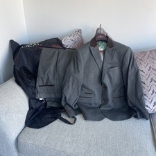 NEXT Luxury Men’s Suit 2 Piece Grey With Brown Trimming 42 Chest 34 Waist 29 Leg