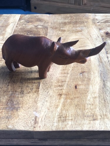Wooden carved rhino sculpture - wooden,