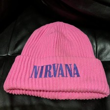 H&M Nirvana Logo Beanie Hat Grunge Rock Kurt Cobain Dave Grohl Pink Winter 2023