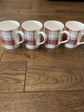 4 x Laura Ashley 2017 Highland Check Cranberry Tartan / Check Bone China Mugs