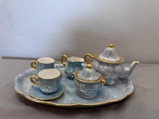 Vintage China Mini Tea Set Blue  & Gold  Stamped 