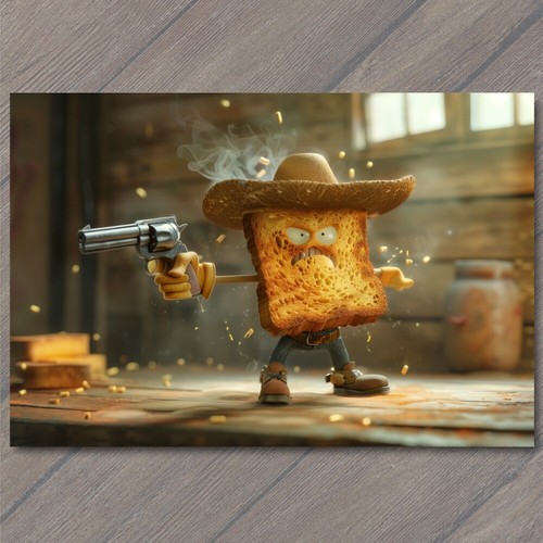 Postcard toast cowboy hat gun - toast,