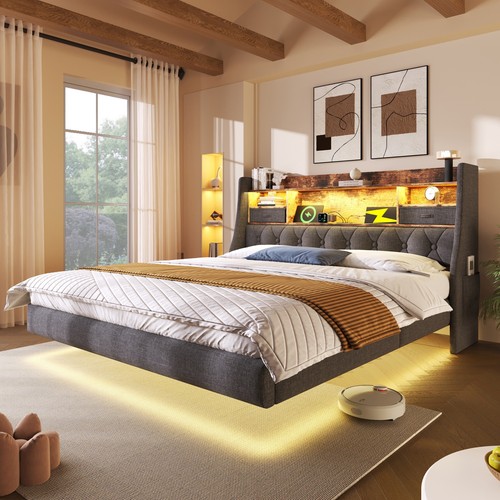 Double floating bed frame with - double,