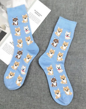 Ladies Light Blue Cotton Dog Novelty Socks. One size stretchy. SALE