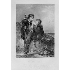 FISHER BOYS by R Brandard - Antique Print c1840