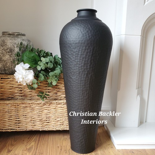 Large black metal floor vase - metal,