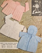 Vintage Knitting Patterns - Emu #856 - 1st Year Matinee Coats - Good Condition