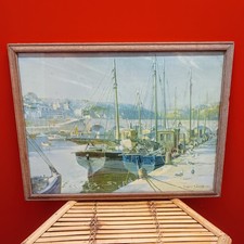 Vintage Framed Print 'Evening at Looe' By Vernon Ward - Cornwall - Mid Century 