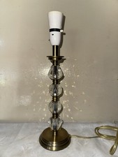 Crystal Table Lamp Base with Antique Gold Colour  Trim 4 Faceted Crystals 14.5in