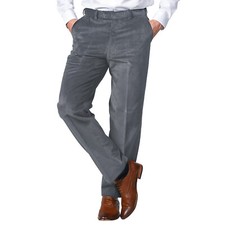 Mens Navy Corduroy Cord Trousers Formal Expanding Waist Smart Casual Trousers