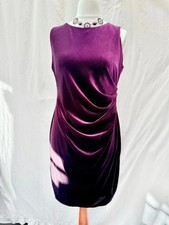 Billie & Blossom Rich Purple Stretch Velour Party Dress Size 16P B12