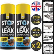 2x 151 Stop That Leak Repair Spray Piping Guttering Roof Sealer Black 400ml