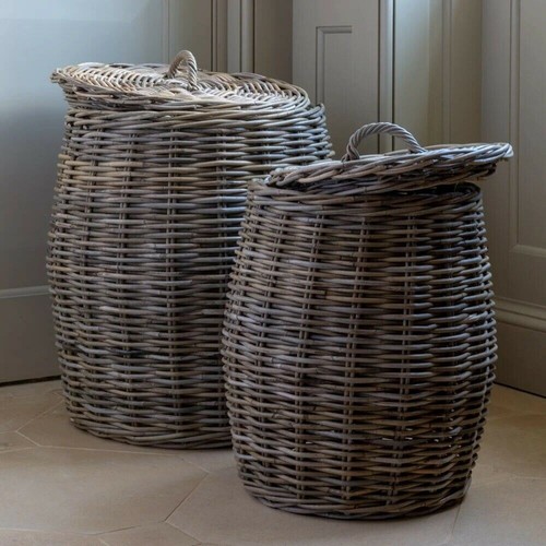 Rattan lidded laundry basket - lidded,