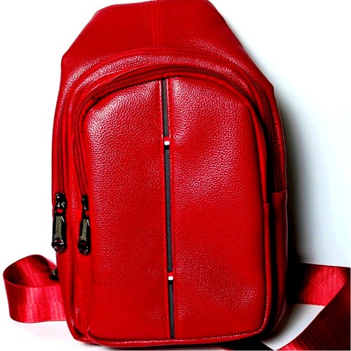 Red pebbled faux leather - red,
